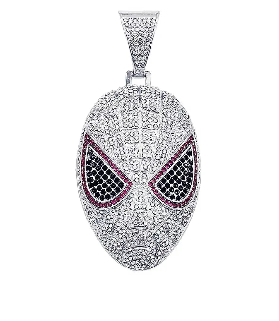 Hip-hop full diamond three-dimensional mask Spider-Man cartoon pendant Cuban necklace for men, Male Hip-hop rapper NB Design