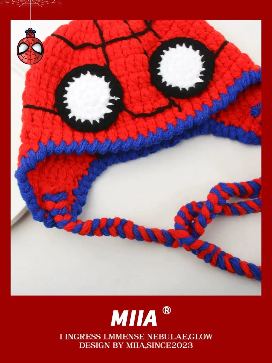 Spider-Man style funny woolen hat for children, suitable for autumn and winter, a warm and protective ear cover for parents and children, a handmade knitted hat with a hood for men. NB Design