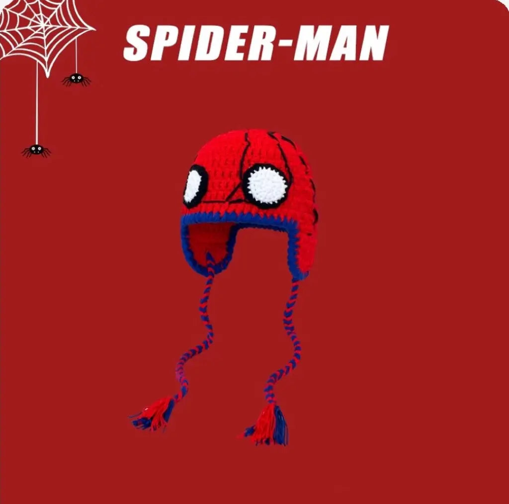 Spider-Man style funny woolen hat for children, suitable for autumn and winter, a warm and protective ear cover for parents and children, a handmade knitted hat with a hood for men. NB Design