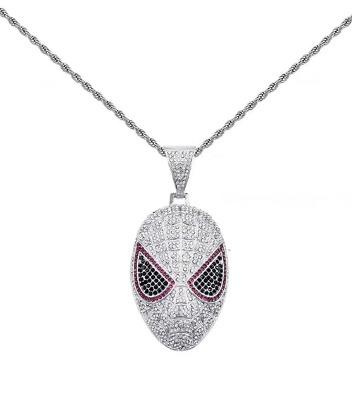 Hip-hop full diamond three-dimensional mask Spider-Man cartoon pendant Cuban necklace for men, Male Hip-hop rapper NB Design