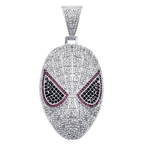 Hip-hop full diamond three-dimensional mask Spider-Man cartoon pendant Cuban necklace for men, Male Hip-hop rapper NB Design