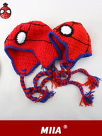 Spider-Man style funny woolen hat for children, suitable for autumn and winter, a warm and protective ear cover for parents and children, a handmade knitted hat with a hood for men. NB Design