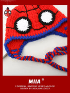 Spider-Man style funny woolen hat for children, suitable for autumn and winter, a warm and protective ear cover for parents and children, a handmade knitted hat with a hood for men. NB Design