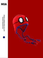 Spider-Man style funny woolen hat for children, suitable for autumn and winter, a warm and protective ear cover for parents and children, a handmade knitted hat with a hood for men. NB Design